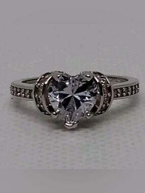 Silver Heart-Cut Clear Crystal Ring - Women's Jewelry Size 6
